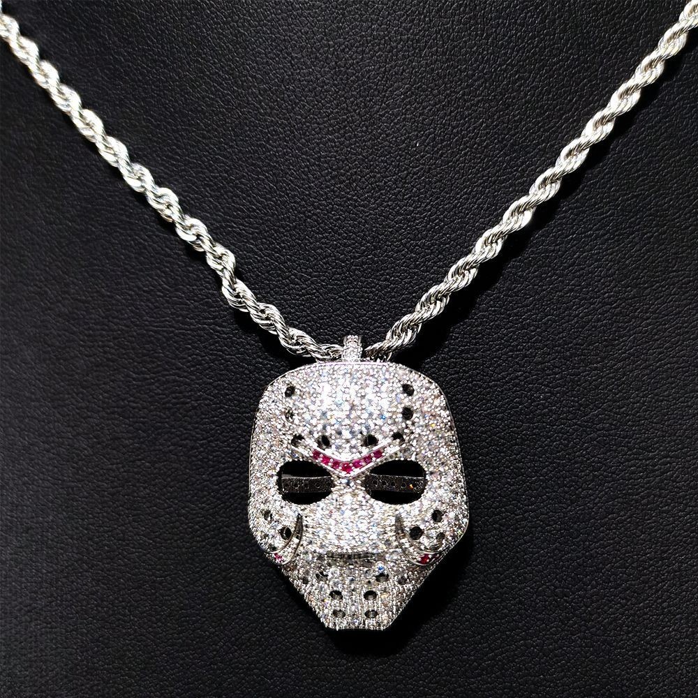 Copper inlaid zirconium masquerade dance mask pendant, luxurious and versatile hip-hop personality pendant necklace for_voghion.com