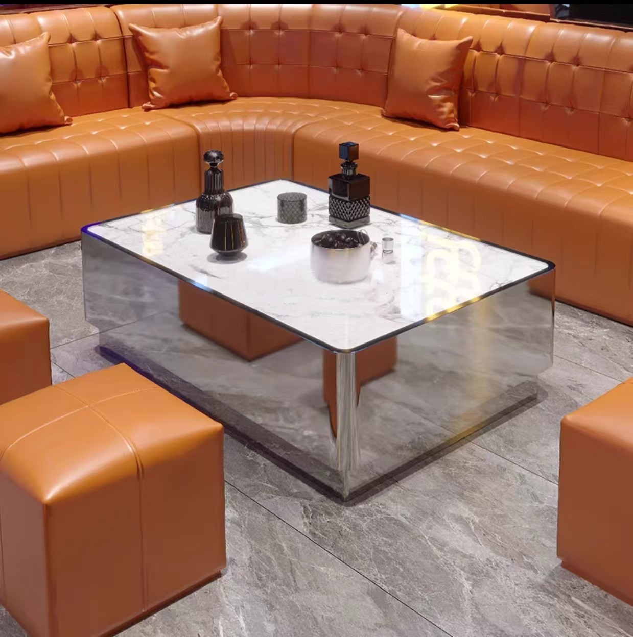 거울 물고기 배 흰색 슬레이트 가장자리 커피 테이블(6일 이내 배송)