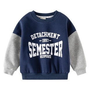 Korean version of children's clothing wholesale 2023 autumn boys fake two-piece sweater baby loose top children's sleeve tide shirt
