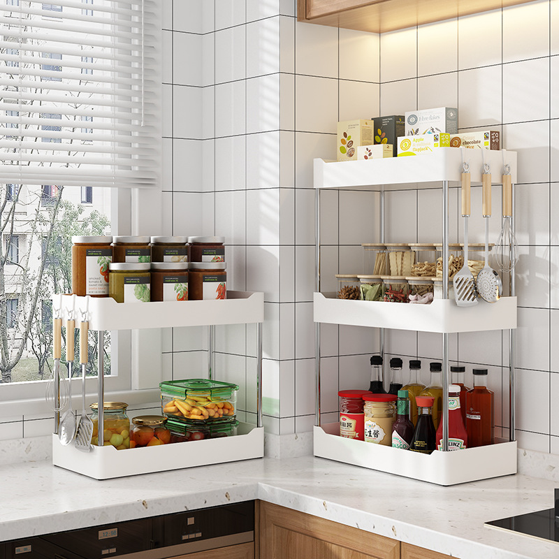 Estante de almacenamiento de la cocina Mesa condimento rack aceite sal salsa vinagre rack de almacenamiento snack rack baño lavabo de plástico multifuncional