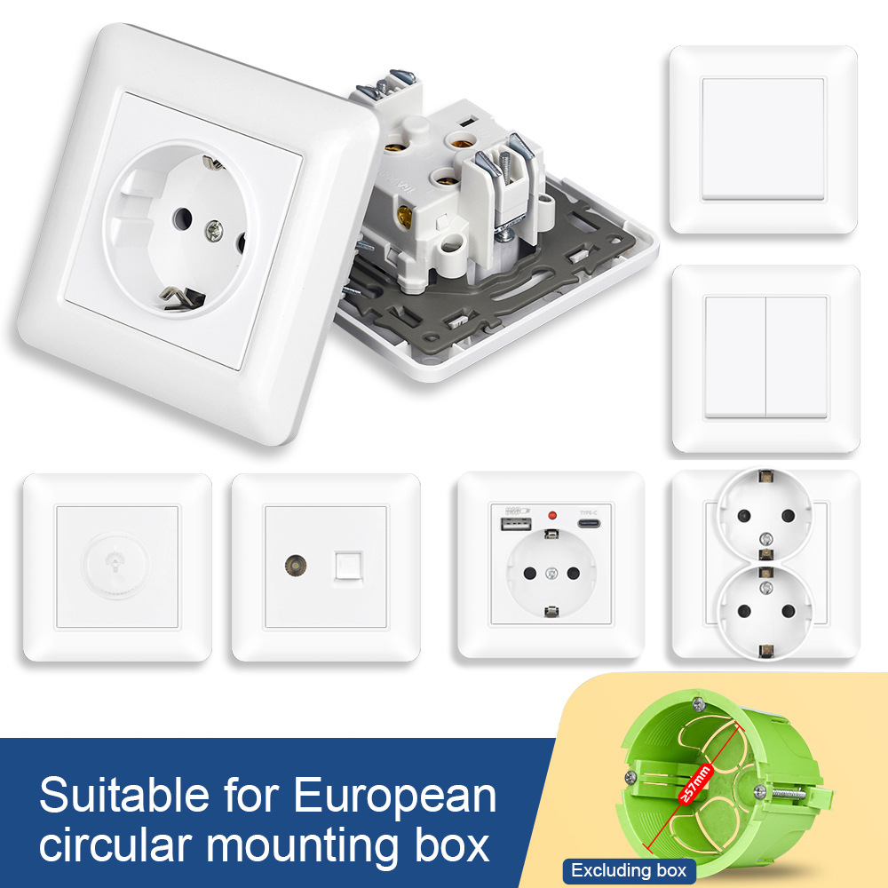 82型跨境德式欧标插座16A俄罗斯欧盟墙壁电源面板带USB+typec充电