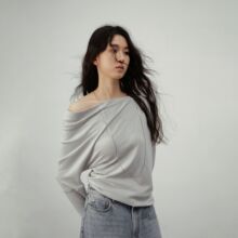 Tom F*rd漏肩上衣女羊绒真丝春秋小众设计高级感套头通勤长袖
