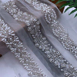 厂家批发网纱重工珠绣米珠花边 机绣珍珠装饰服装辅料手工diy