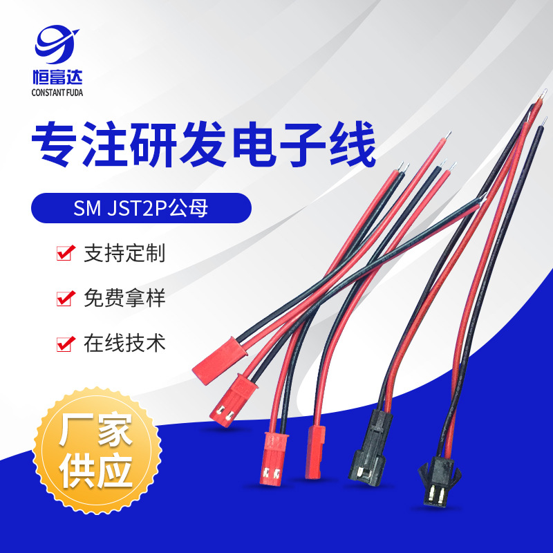 厂家供应 JST2P公母端子线 JST2P 硅胶端子连接线 SM JST2P公母