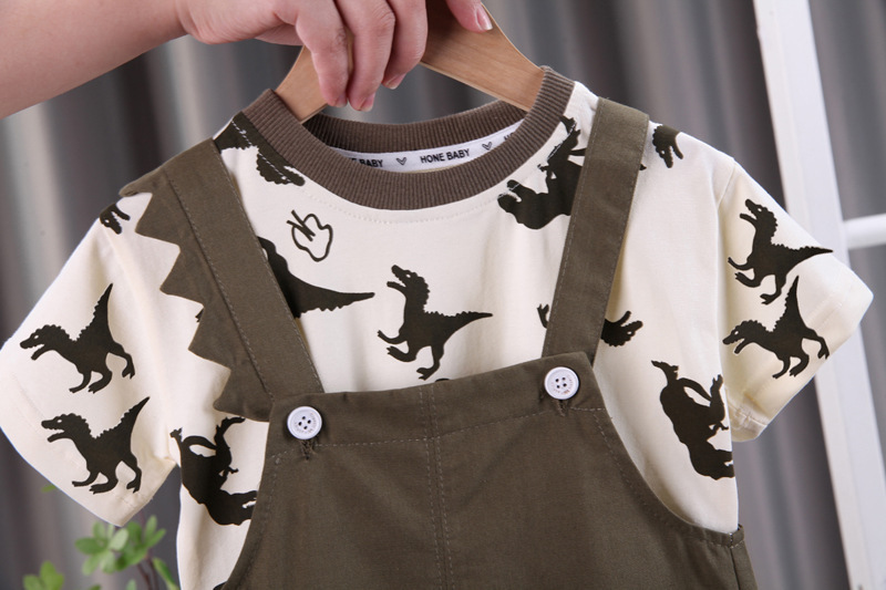 Ensemble t-shirt et salopette imprimé dinosaure pour garçon_voghion.com