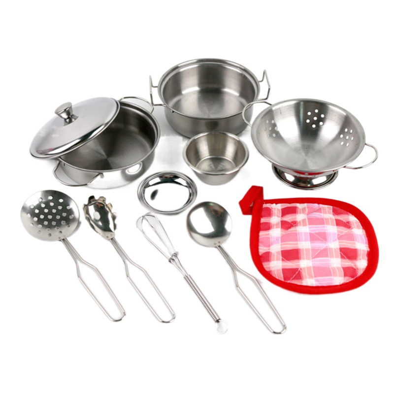 Family Children's Mini Kitchenware Baking Set Simulation Kitchen Stainless Steel Kitchen Toy Family Cooking Pot