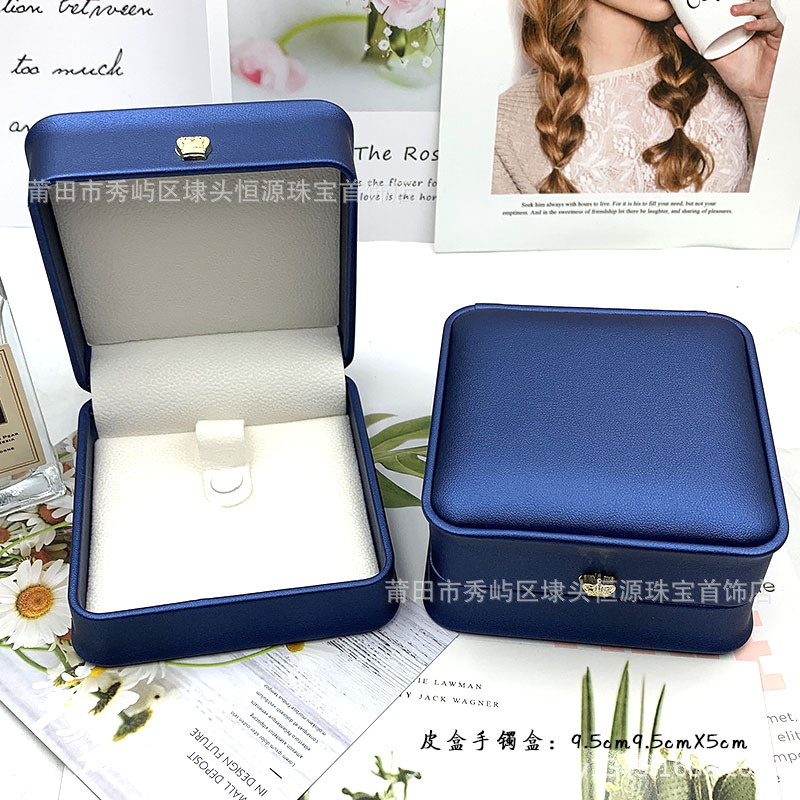 创意皇冠圆角首饰盒 金店珠宝pu皮 吊坠手镯首饰包装盒现货