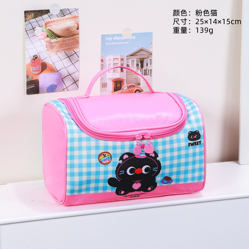 かわいい猫のポータブル化粧品バッグ女性のポータブル大容量新しいパーティション収納バッグボックス旅行トイレタリーバッグ|undefined
