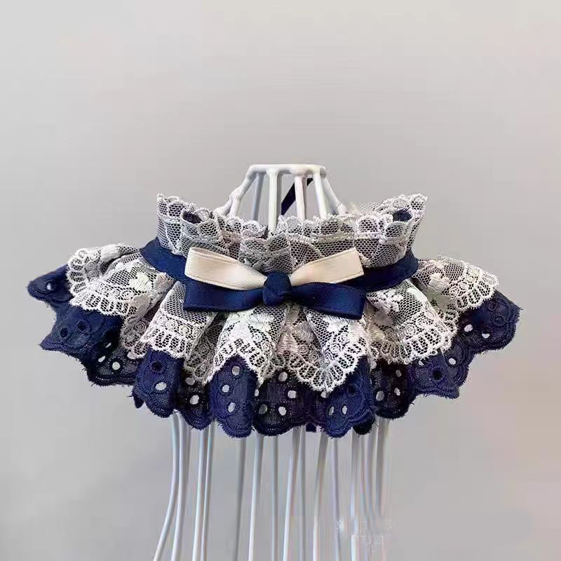 跨境小清新围脖柯基猫咪狗狗口水巾蓝白泰迪围巾围兜蕾丝边装饰品