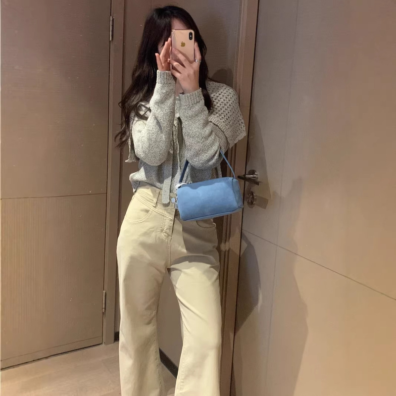 Lightly Curved Hem Floor-Length Pants, Solid Color, Versatile, Casual, Simple, Stylish Long Pants, Women's Jeans for Spring and Autumn G1746 Lightly Curved Hem Floor-Length Pants, Solid Color, Versatile, Casual, Simple, Stylish Long Pants, Women's Jeans for Spring and Autumn G1746