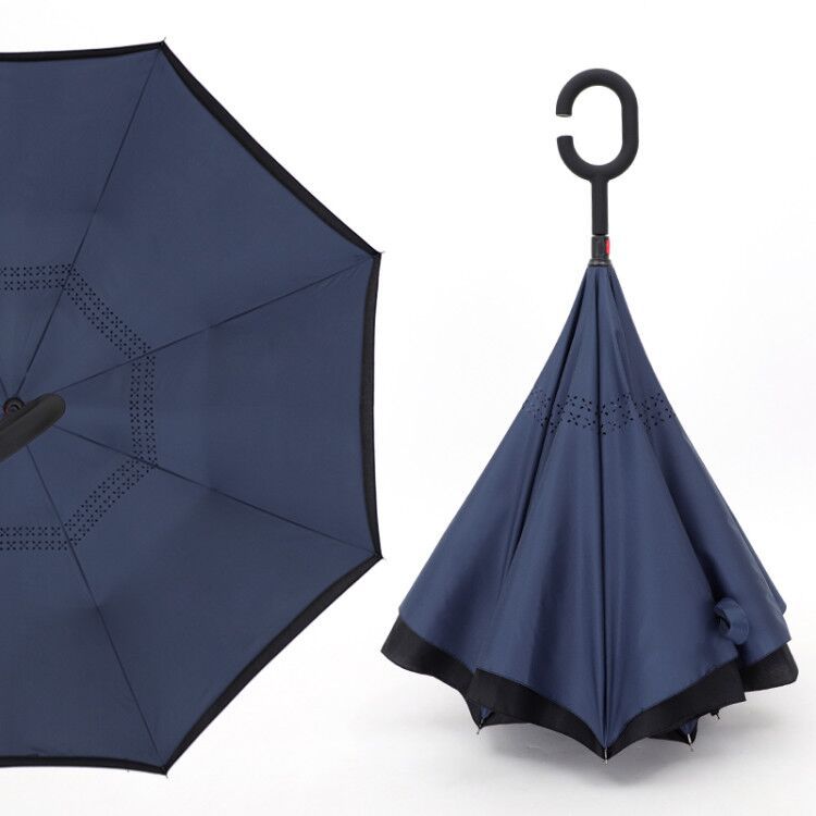 逆傘二重傘立っているC型ハンズフリー車逆傘ストレート傘広告傘印ロゴメーカー現物