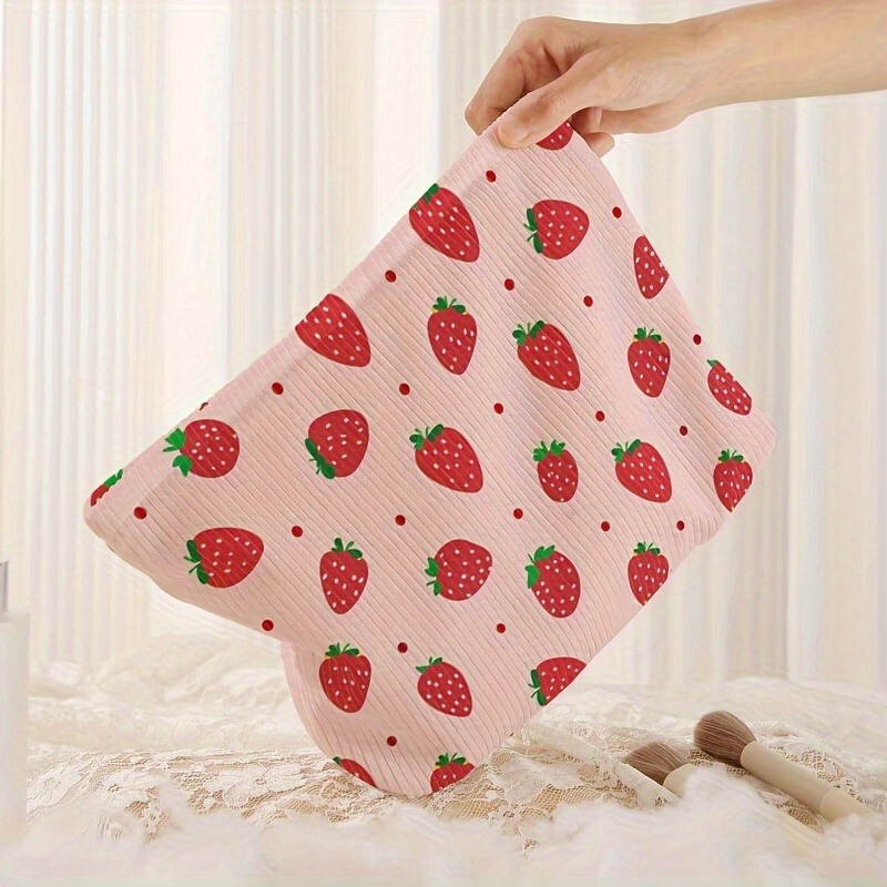 Shein Amazon Temu Pink Hand-Painted Strawberry Corduroy Zipper Storage Bag Cosmetic Bag Toiletry Bag Portable Shein Amazon Temu Pink Hand-Painted Strawberry Corduroy Zipper Storage Bag Cosmetic Bag Toiletry Bag Portable