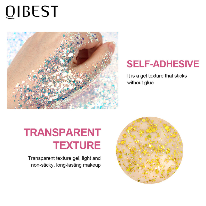 QIBEST単色フラッシュアイシャドーのスパンコールクリームが鮮やかにハイライトされた顔の体フラッシュジェルの舞台メイク|undefined