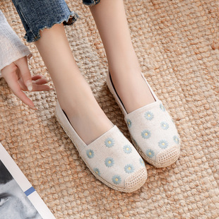 X18 New Spring and Summer Casual Women's Shoes Linen Edge Embroidered Low-Top Cloth Shoes Casual Breathable Stitched Fisherman's Shoes