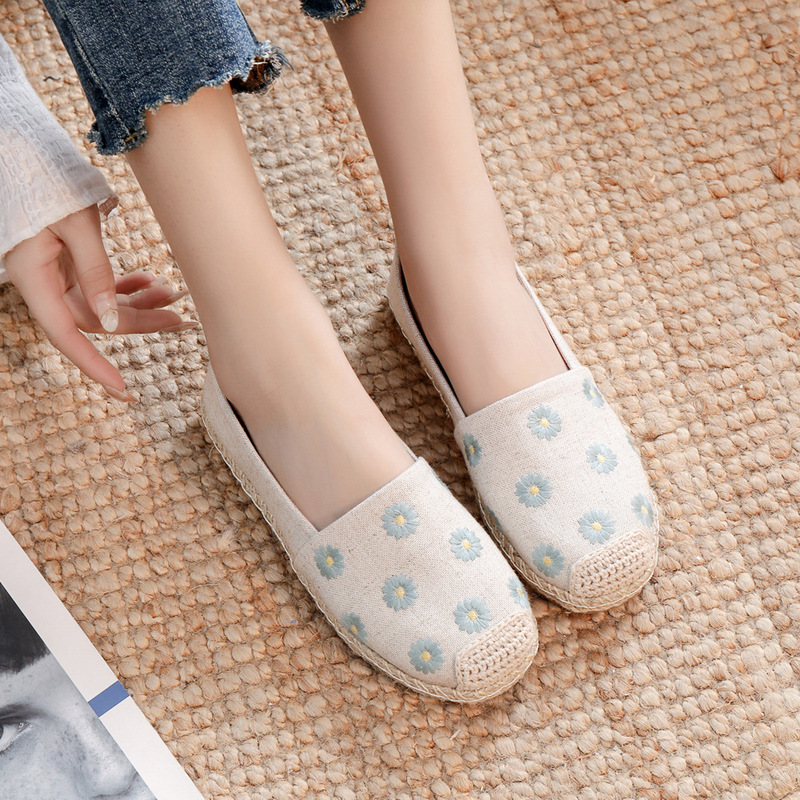 X18 New Spring and Summer Casual Women's Shoes Linen Edge Embroidered Low-Top Cloth Shoes Casual Breathable Stitched Fisherman's Shoes