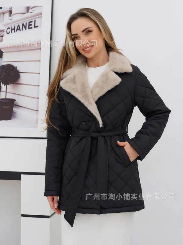 棉服2025时尚秋冬欧美新款外套女装保暖收腰翻领女棉衣加厚中长款|undefined