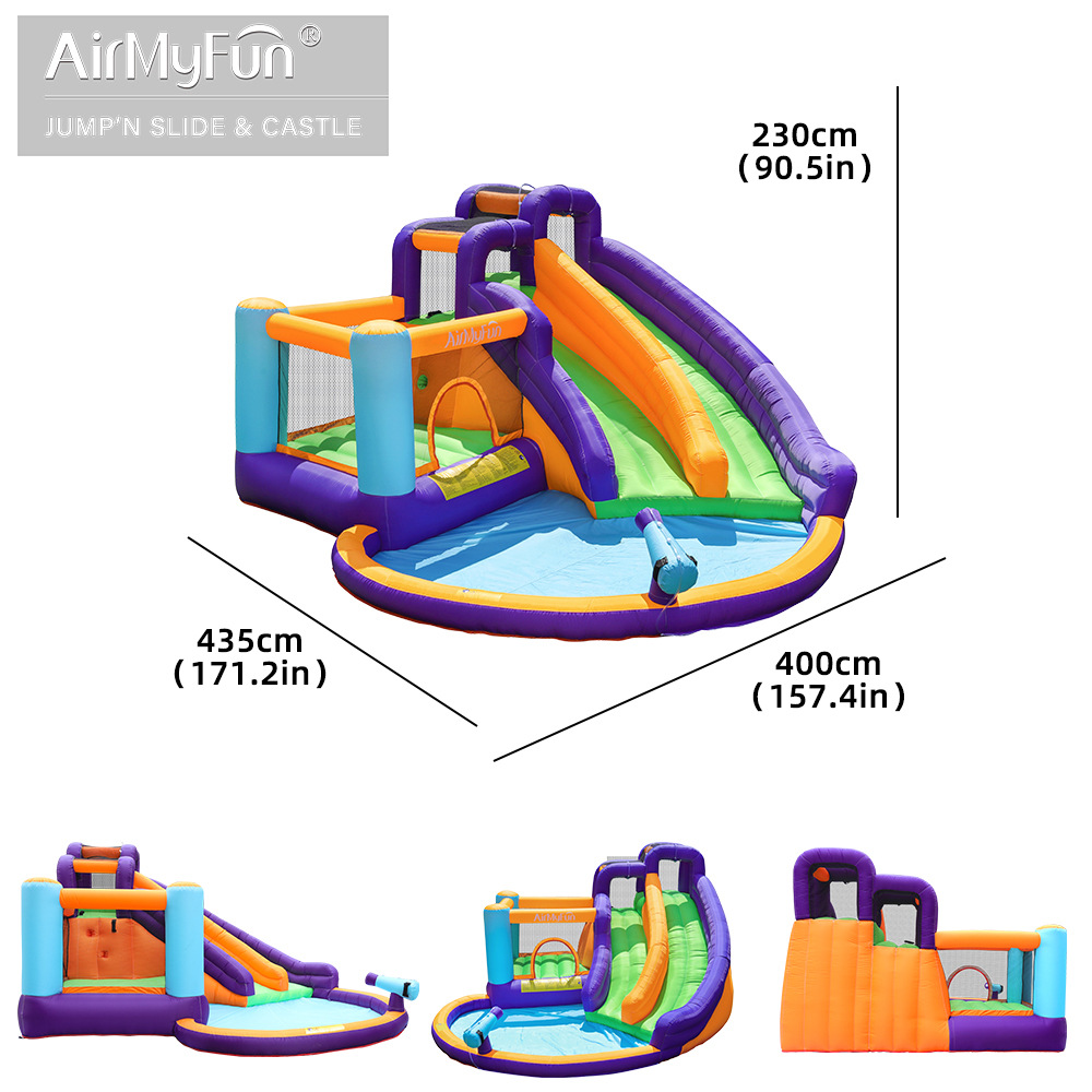 AMF | Hogar agua aerosol Castillo los niños tobogán inflable rociador de agua diapositiva inflable trampolín hogar pequeño