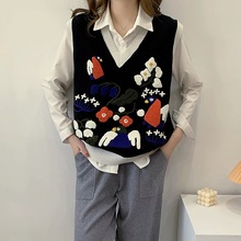 春秋搭配2025新款设计感刺绣小众无袖毛衣马甲针织开衫坎肩女背心