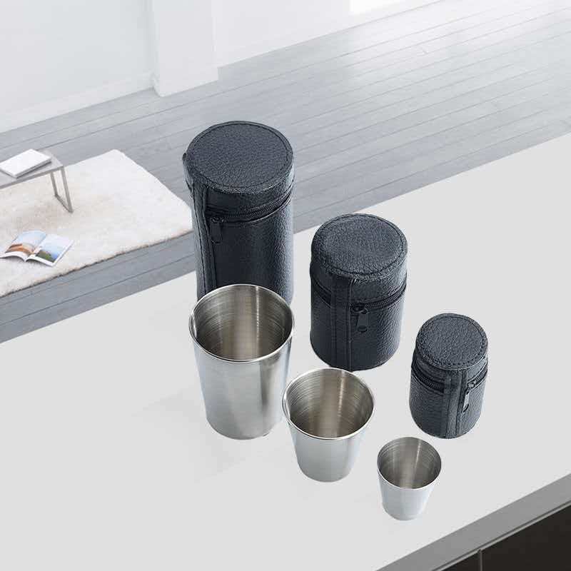 Stainless Steel Wine Glasses Set of 4 with Cup Sleeves, Portable Outdoor Travel Cups, Picnic Portable Liquor and Liquor Cups