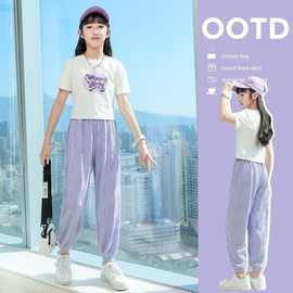 女童夏装套装儿童夏季新款洋气时髦童装女孩中大童运动短袖两件套