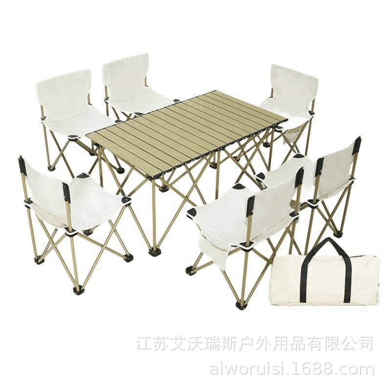 베이지 세븐 피스 세트 (중간 의자가있는 120cm 테이블)