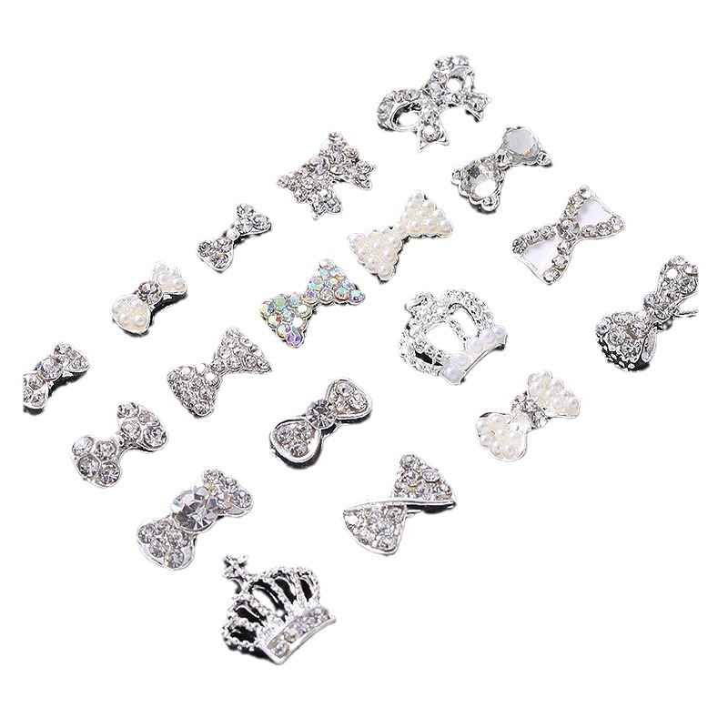 Japanese nail diamond wholesale Pearl bow diamond metal alloy jewelry accessories Super Flash diamond nail decoration