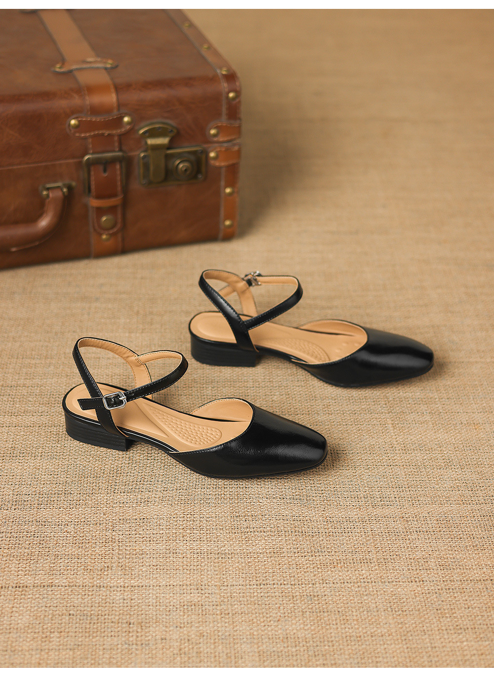 Sandal nữ quai chữ V bít mũi đế bệt phong cách đơn giản — đen chi tiết 18