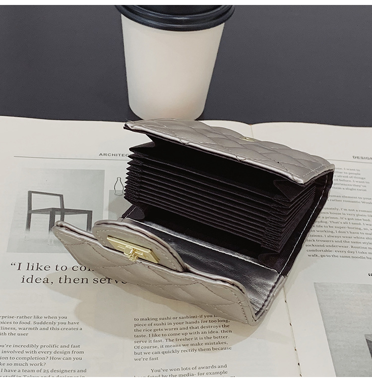 Short Money Clip Embroidered Thread Rhombic Wallet Korean Version Pu Coin Purse Fashion Card Bag Folding Bag display picture 14