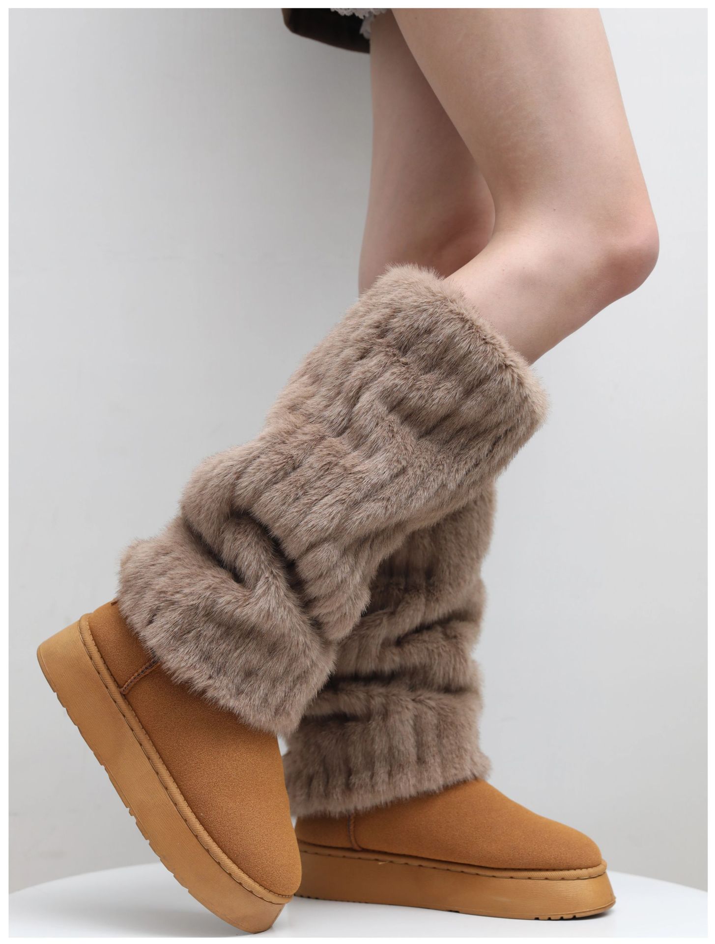 Scaldamuscoli autunnali e invernali per donna, calze spesse e calde, maniche al polpaccio in peluche, stivali da neve in pelliccia di Maillard Y2k_voghion.com