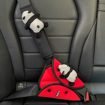 Seat belt shoulder pad adjustment triangle retainer anti-collar - two-piece-set-pa-pa-panda-red-triangular-fixer