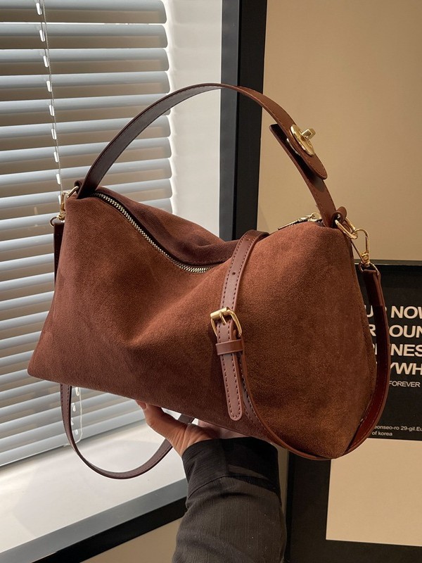 Otoño e invierno con bolsos de piel de ciervo esmerilado de textura 2025 nuevos bolsos de alta gama retro moda bolso de hombro único mujer image 1