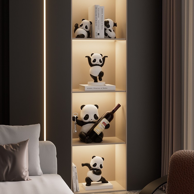 Sala de estar atmosférica de alta gama, decoración de gabinete de vino panda, decoración de gabinete de TV para el hogar de lujo ligero, instalación artesanal de escritorio de oficina de entrada
