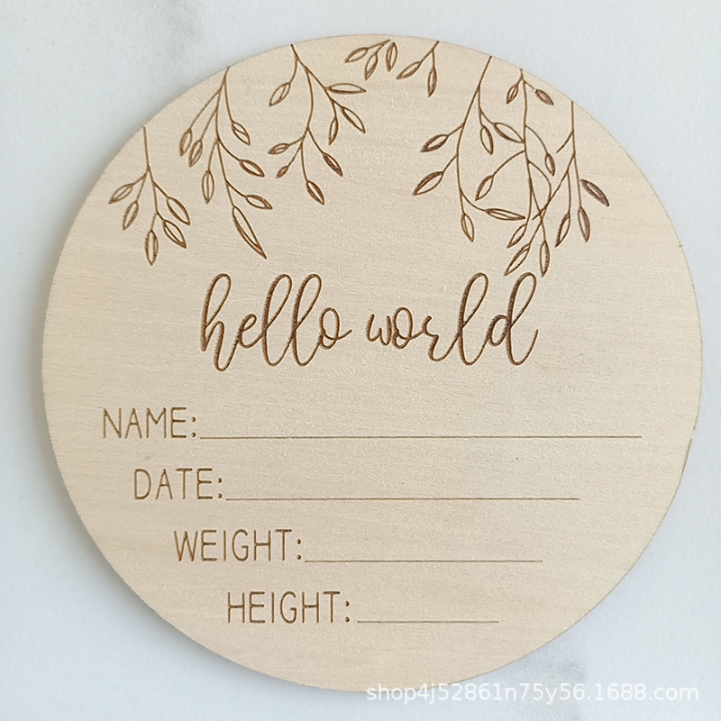 Wooden Baby Growth Commemorative Card Commemorative Album Helloworld Newborn Photo Props Round Wood Piece Wooden Baby Growth Commemorative Card Commemorative Album Helloworld Newborn Photo Props Round Wood Piece