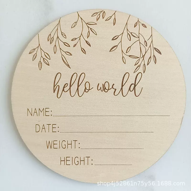 木质婴儿宝宝成长纪念卡片纪念册helloworld新生儿拍照道具圆木片