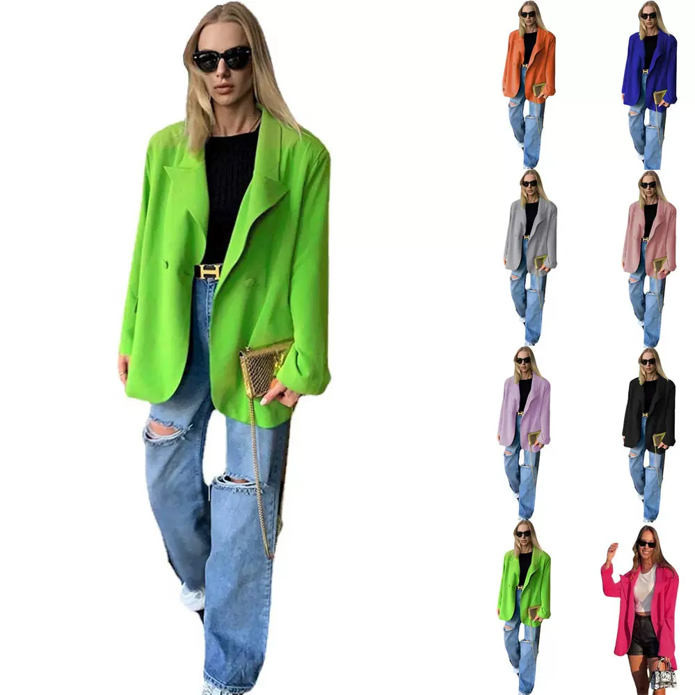 2024亚马逊跨境欧美秋季新款时尚长款女装休闲气质通勤小西装女