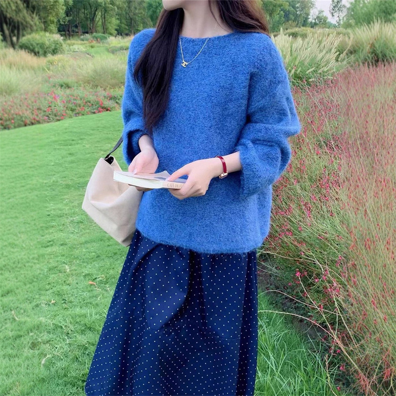 韩系慵懒风套头毛衣女秋冬新款跨境氛围感宽松休闲显瘦针织衫上衣|undefined