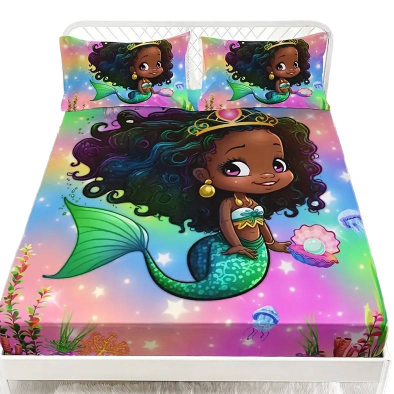 TEMU / JIT transfronterizo tejido doméstico niña sirena patrón 3D impresión digital cama