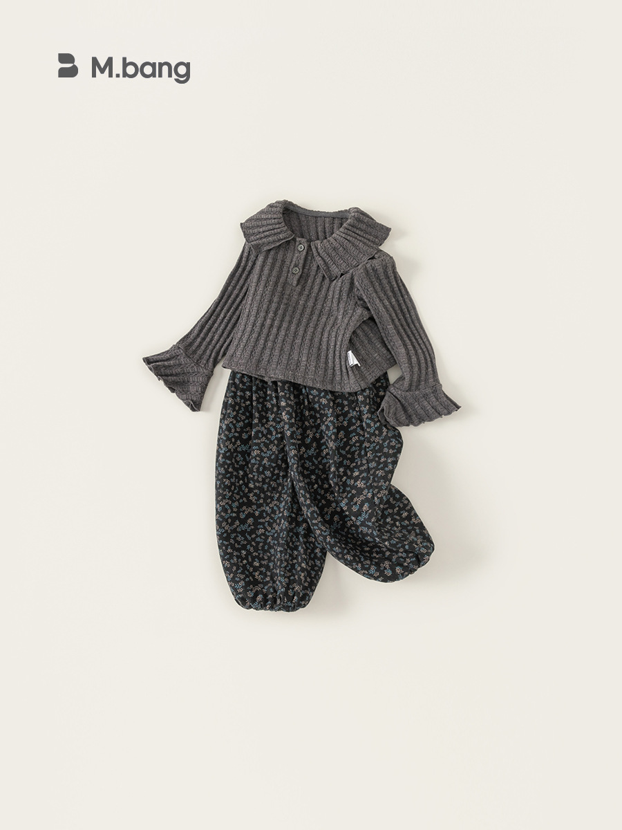Yoobao ropa infantil de otoño niñas camiseta de punto 2026 nuevo bebé suéter de solapa pantalones de flor de dos piezas