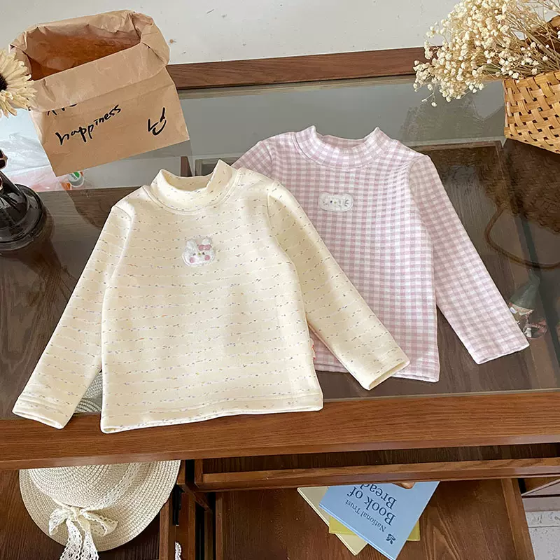 【现货】女童加厚T恤2025秋冬新卡通加绒打底衫小童上衣QY252226