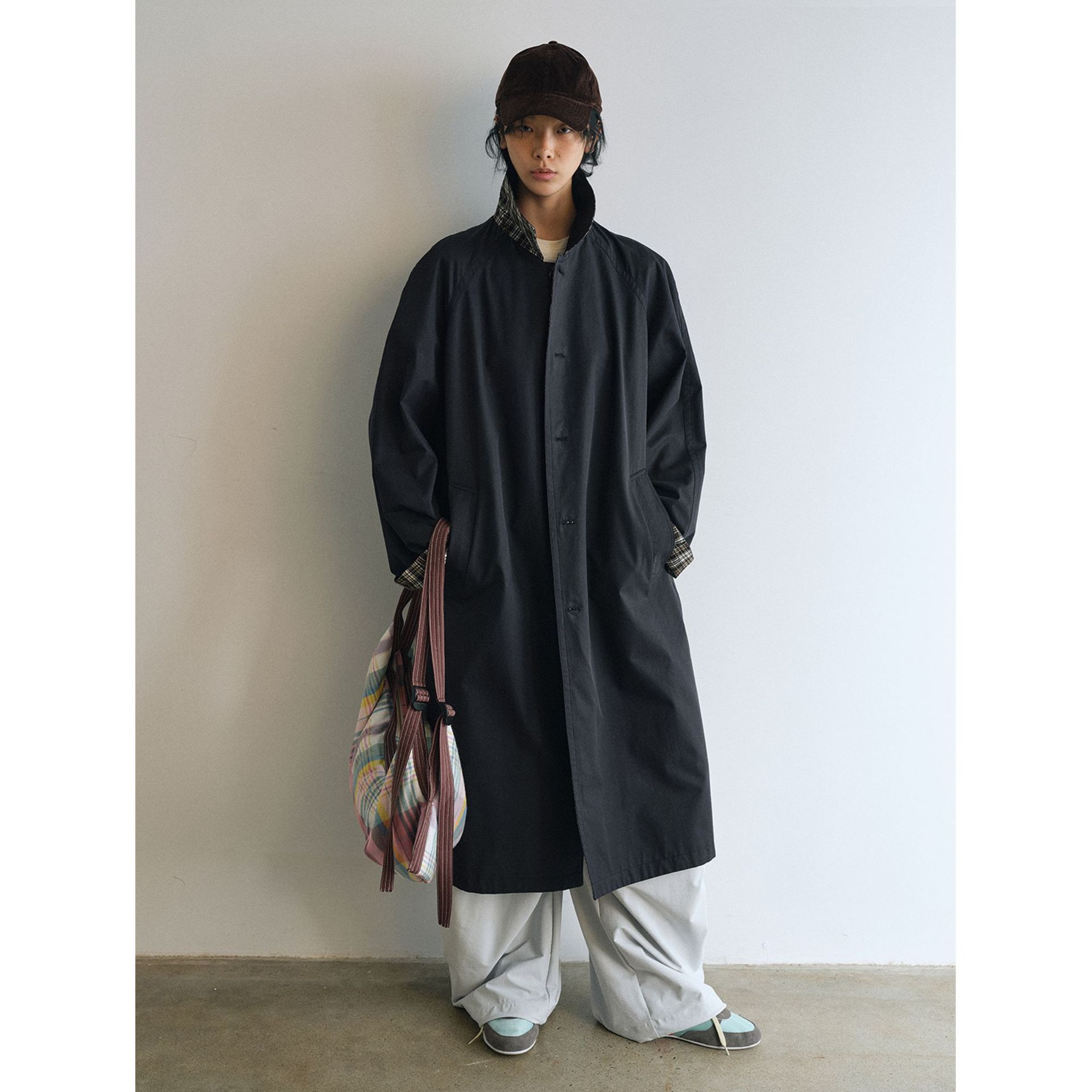 [Timeless] New Product Not yet Defined: Reversible Single-Breasted Long-Sleeve Plaid Trench Coat with Lapel, Long Style V9368