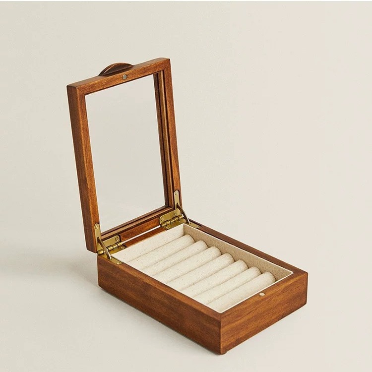 现货zarahome首饰珠宝盒木制收纳实木复古首饰盒亚麻戒指防尘