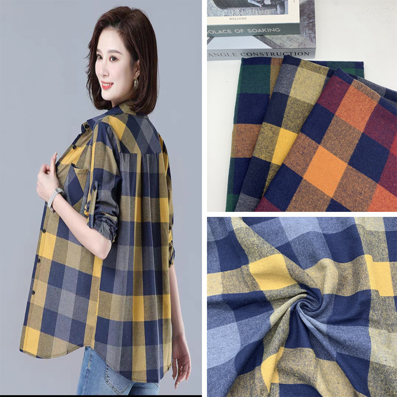 21S色织斜纹磨毛格子男女装衬衫布ins复古风格纹连衣裙法拉绒格子