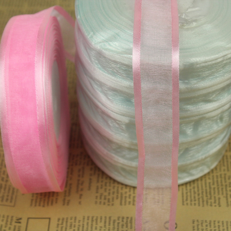 2.5cm宽边纱彩带蝴蝶结礼品包装丝带彩色服装辅料透明雪纺织带