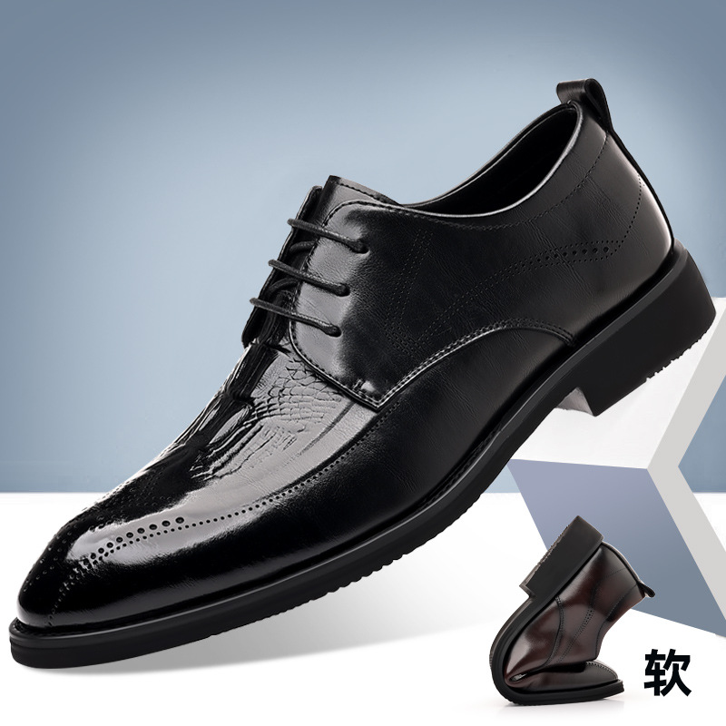 2025 nuevo estilo flor Bullock zapatos de cuero formal de negocios de cuero británico zapatos derby con cordones para hombres jóvenes puntiagudos