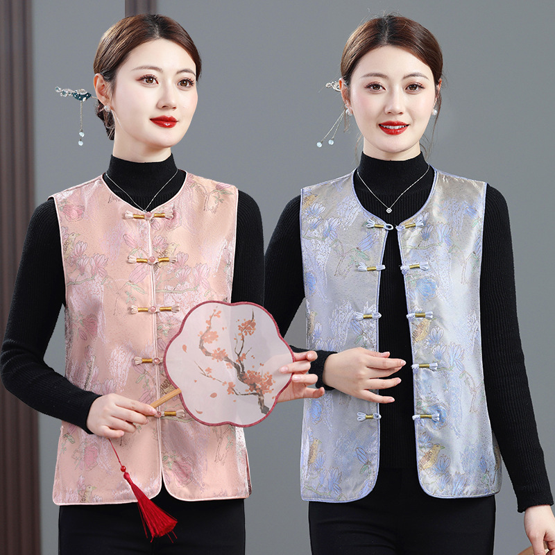 Fashionable New Chinese Style Vintage National Style Brocade Vest Women's Outer Wear Spring and Autumn New Vest Stylish Short Waistcoat Vest Fashionable New Chinese Style Vintage National Style Brocade Vest Women's Outer Wear Spring and Autumn New Vest Stylish Short Waistcoat Vest