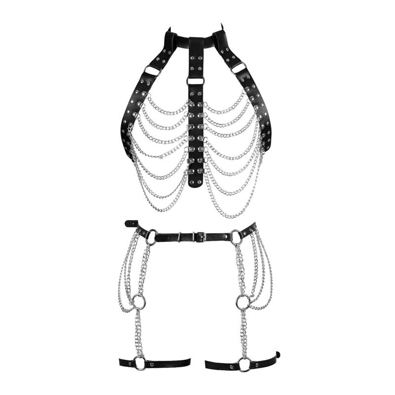 European and American Cross-Border Sexy Leather Body Chain Underwear Binding Belt All-In-One Suit Clothing Accessories