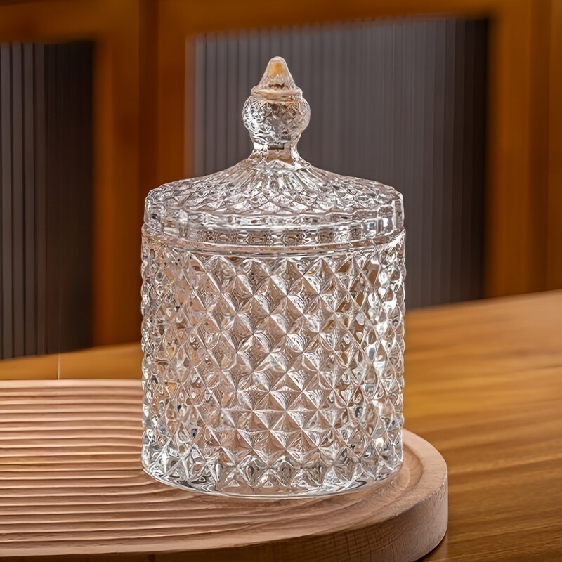 Ins Style Glass Jar Transparent Candy Jar Storage Jar with Lid Storage Box Cotton Swab Makeup Brush Pen Holder Tea Jar