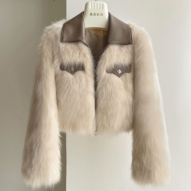 Korean Style Lapel Western Style Fragrant Style Fur Coat Light Imitation Fox Plush Short Coat Spring and Autumn Women's New Arrival
