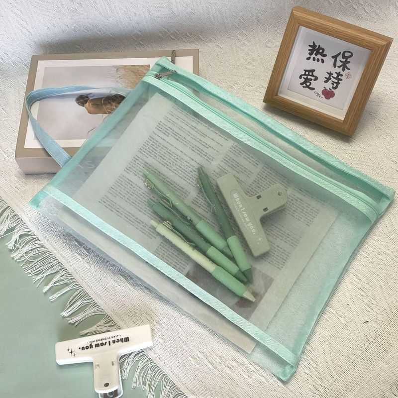 莫兰迪色A4手提双层文件袋试卷袋A6透明网纱笔袋大容量印刷logo|undefined