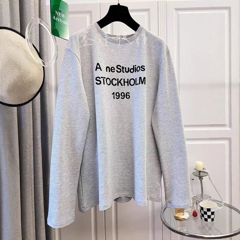 Nanyou Quality 25 Autum New Ac American Retro 1996 Letter Printed Pure Color Long-Sleeved Loose T-Shirt for Men and Women